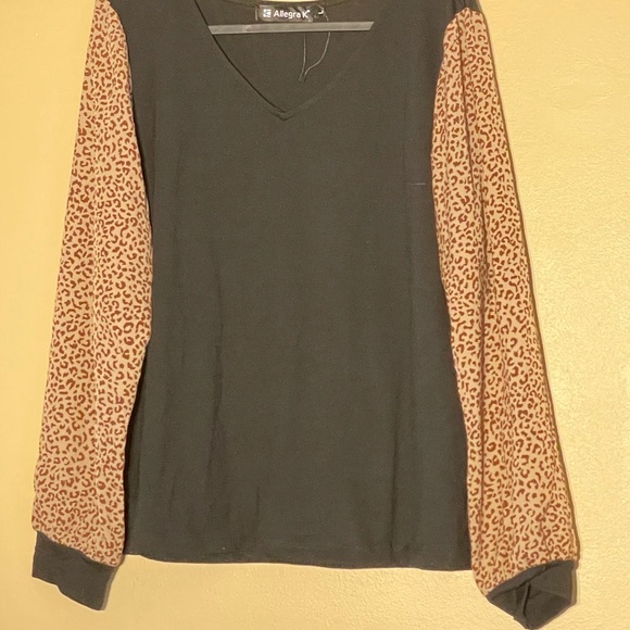 Black Shirt with Leopard Print Sleeves - Picture 2 of 2